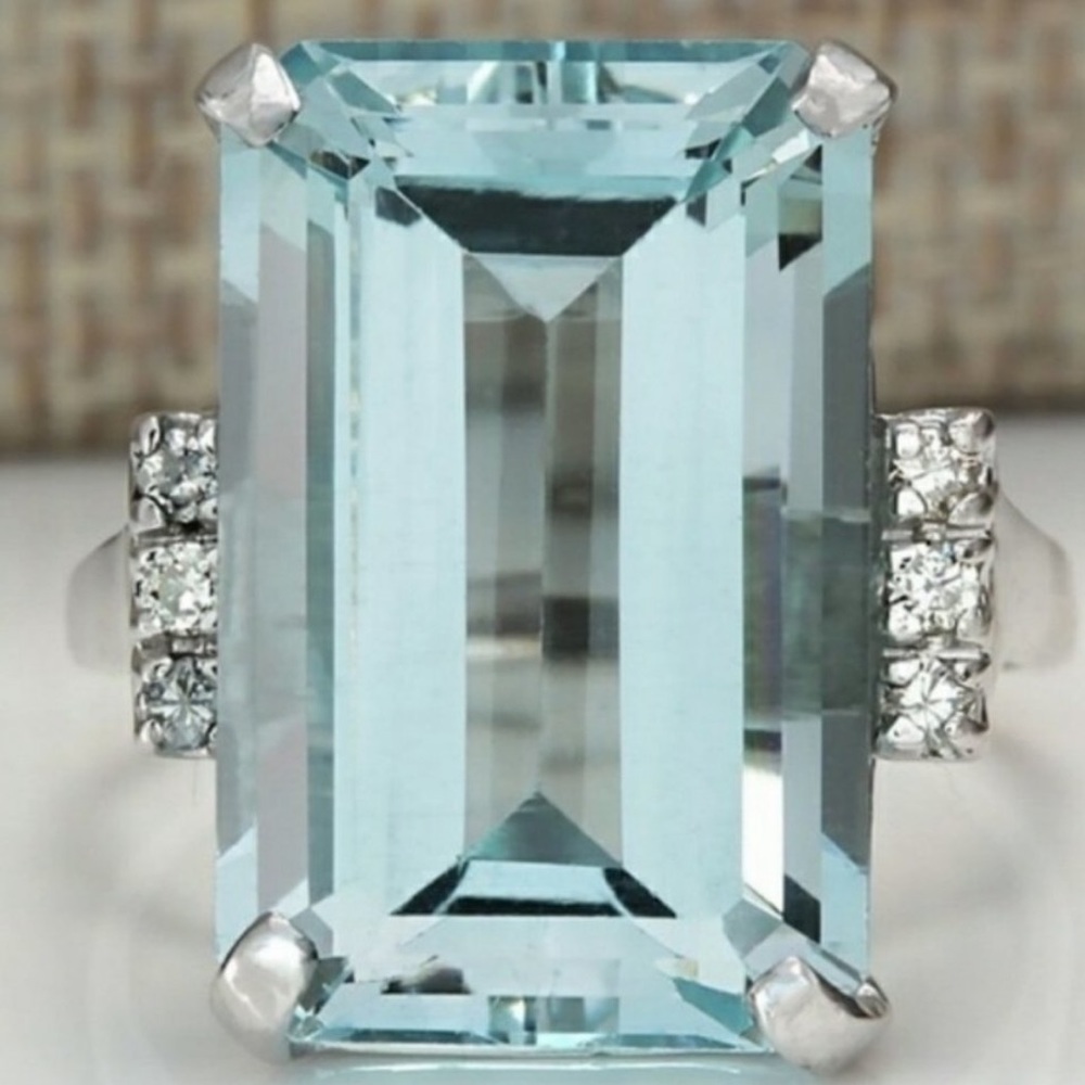NEW Huge Aquamarine Diamond 925 Silver Ring - Picture 2 of 4